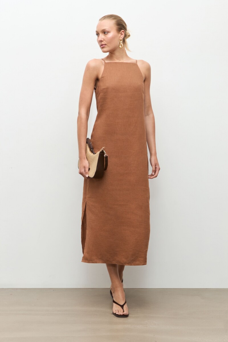 Vestido 100% Lino camel