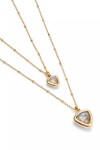 COLGANTE DE ALEACION DE METALES BAÑADO EN ORO 18K CON DOBLE CADENA Y TRIÁNGULO DE CRISTAL MULTICOLOR Colgante