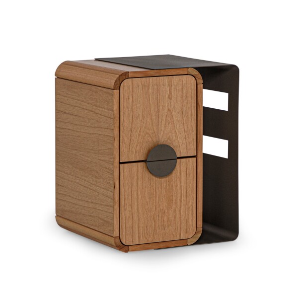 Mesa de luz madera y metal con 2 cajones diseño curvo Mesa de luz madera y metal con 2 cajones diseño curvo
