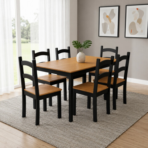 JUEGO DE COMEDOR MADERA 6 SILLAS JC2025 NEGRO JUEGO DE COMEDOR MADERA 6 SILLAS JC2025 NEGRO