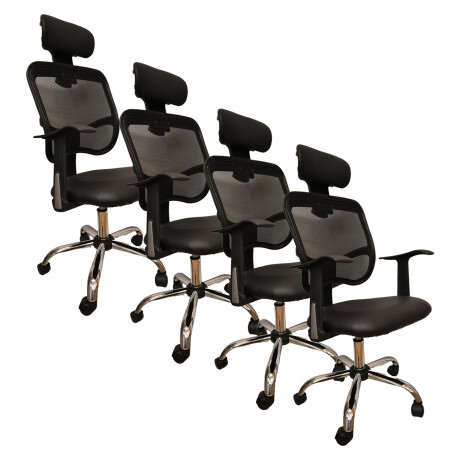 Set X4 Sillas Escritorio Reclin Apoyacabezas Alt Ajustable Negro