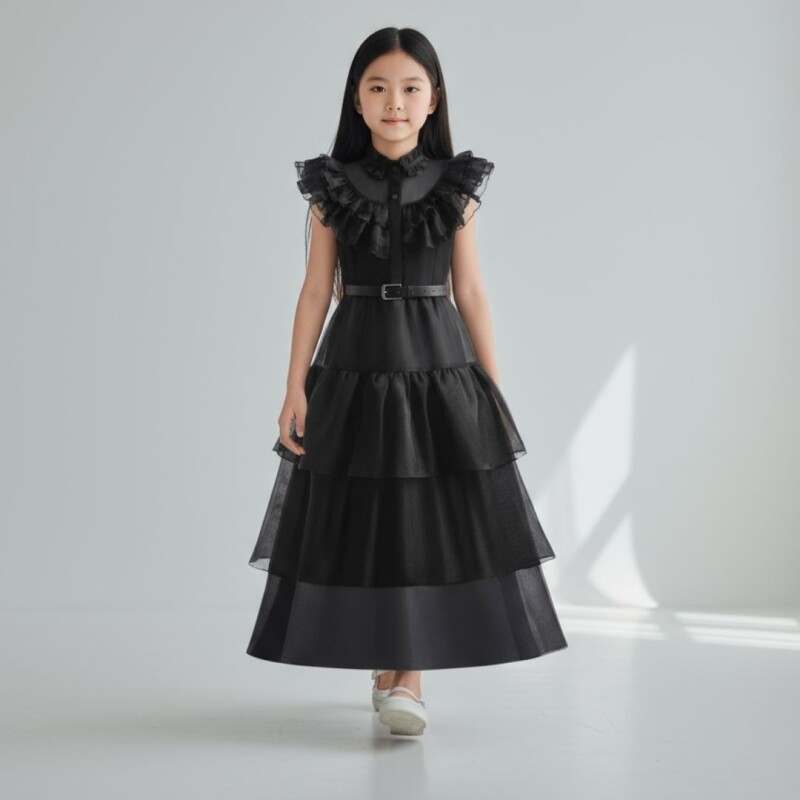 Vestido Merlina Adams Disfraz Negro