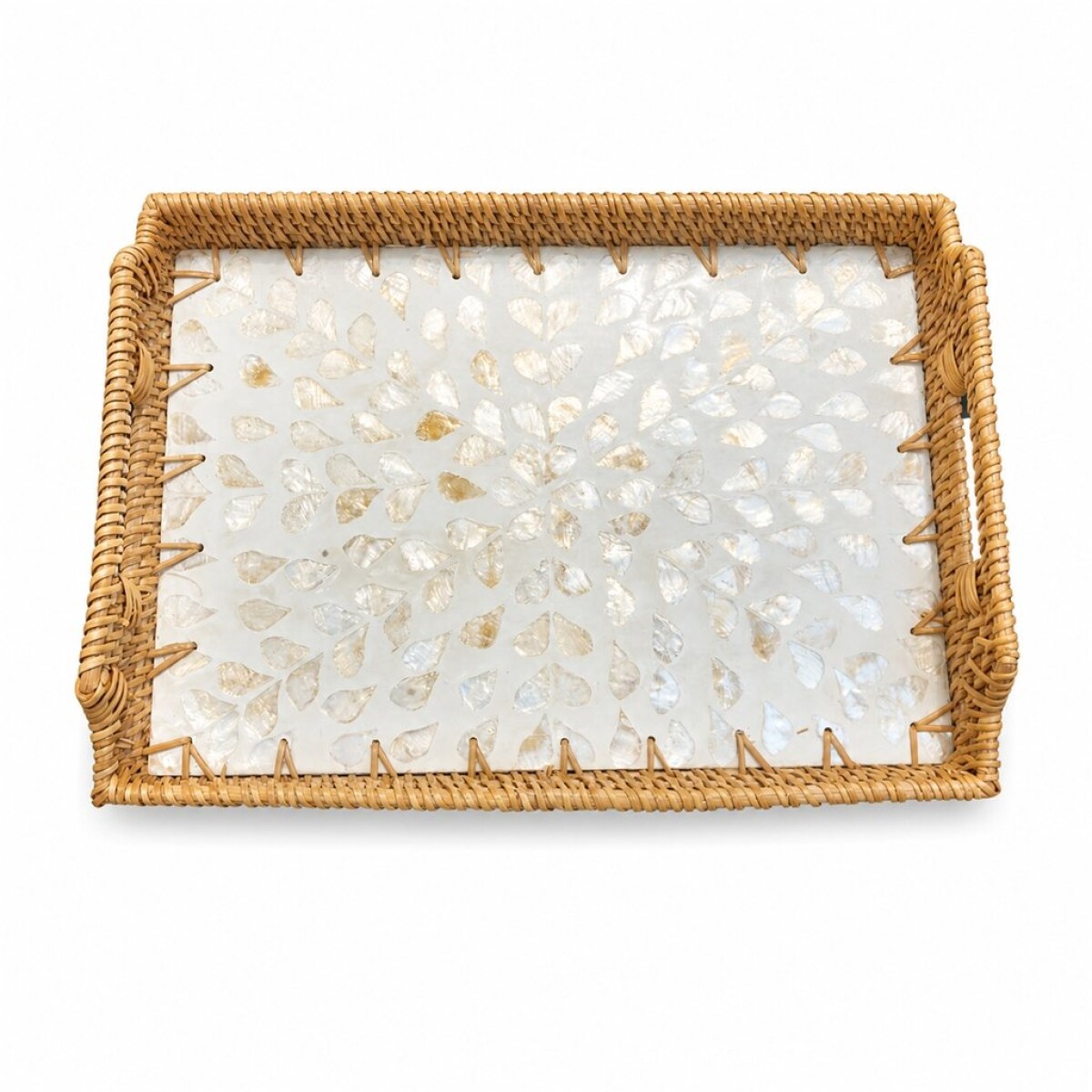 BANDEJA RECTANGULAR 33X23X4CM FIBRA Y NACAR BLANCO 