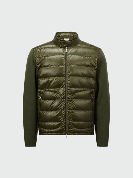 Moncler - Cárdigan acolchado con Lana con Cremallera Verde