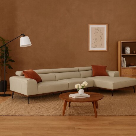 Sofá con chaise DUNA CUERO BEIGE - DERECHO