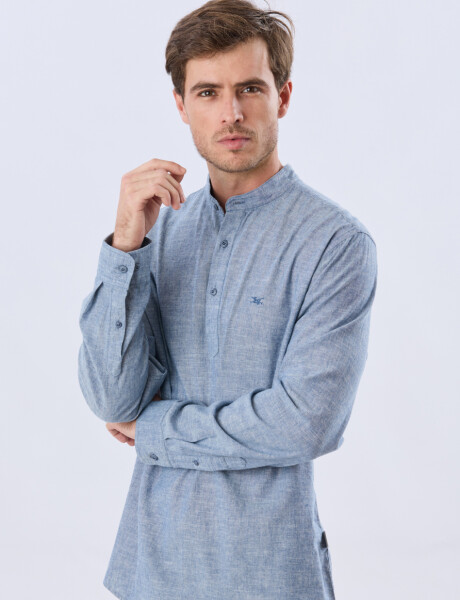 CAMISA LISA DE LINO CUELLO MAO Denim
