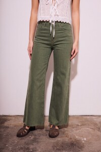Flare Wide Leg Lavado Oliva