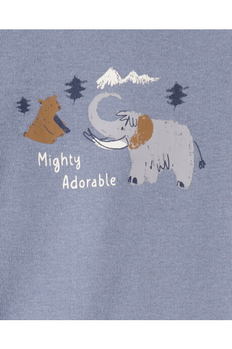 Set tres piezas de algodón, pantalón y dos bodies, azul y blanco, diseño elefante Sin color