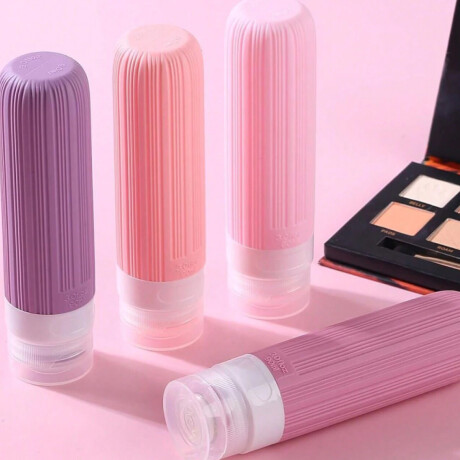 Set de 4 frasquitos de silicona para viaje Rosado