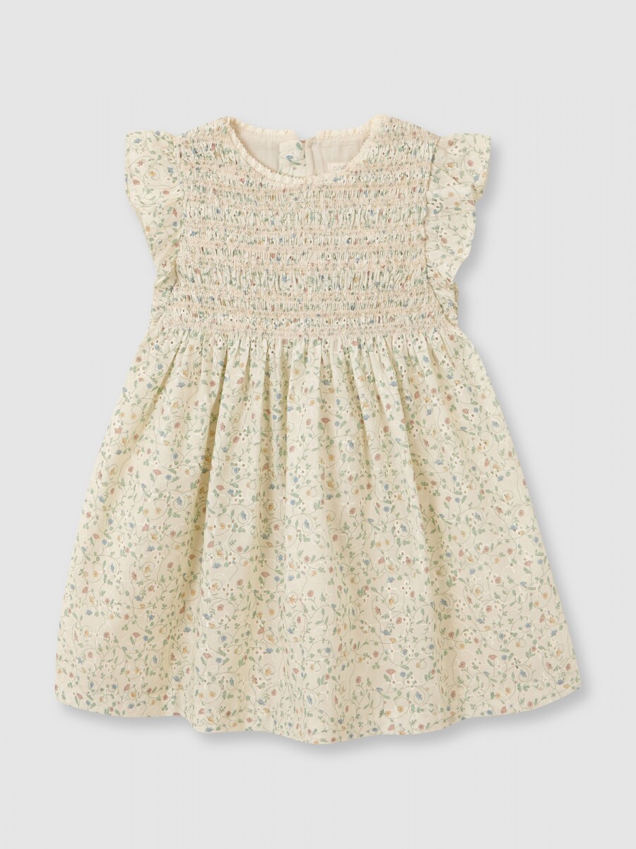 Vestido De Flores Con Smock Piedra