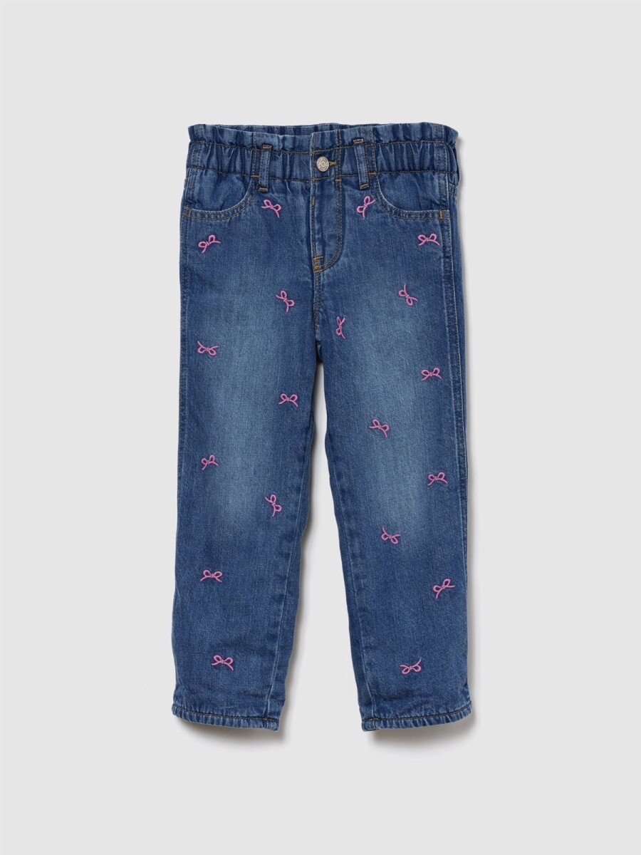 Jean Mom Toddler Niña - Pink Bows Dark Indigo 