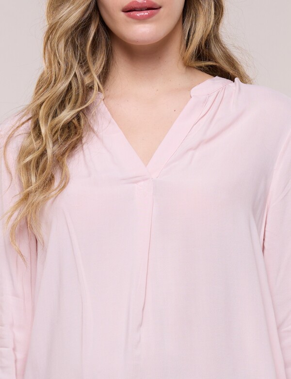 Blusa Fluida Escote En V Con Pliegue Central ROSA CLARO