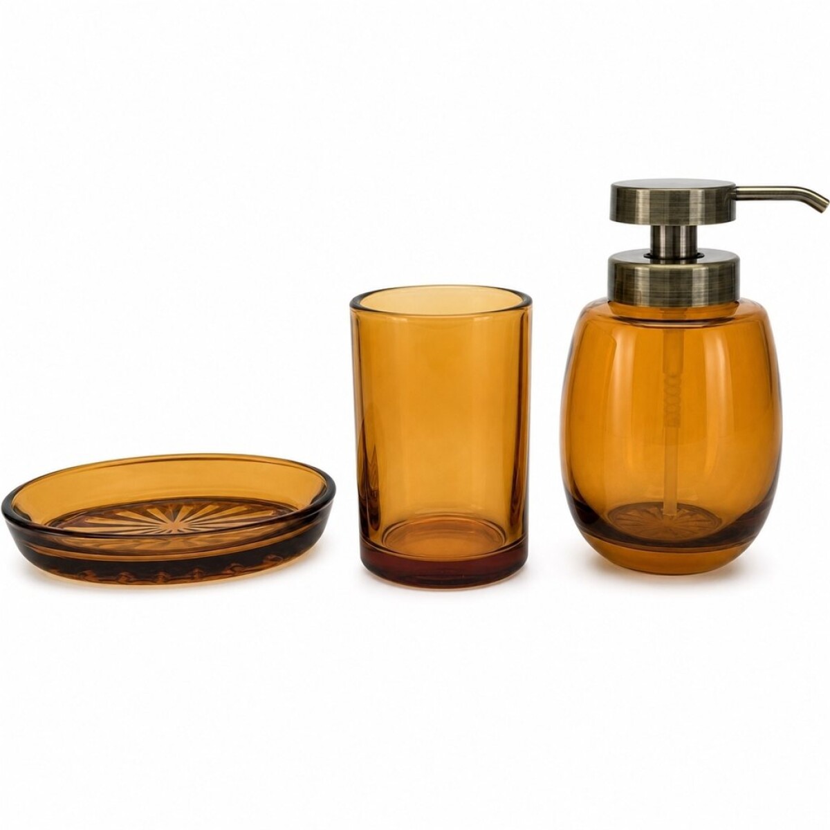 SET DE BAÑO DISPENSADOR, VASO Y JABONERA AMBAR 