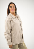 Chaqueta de jean con broderie arriba Beige