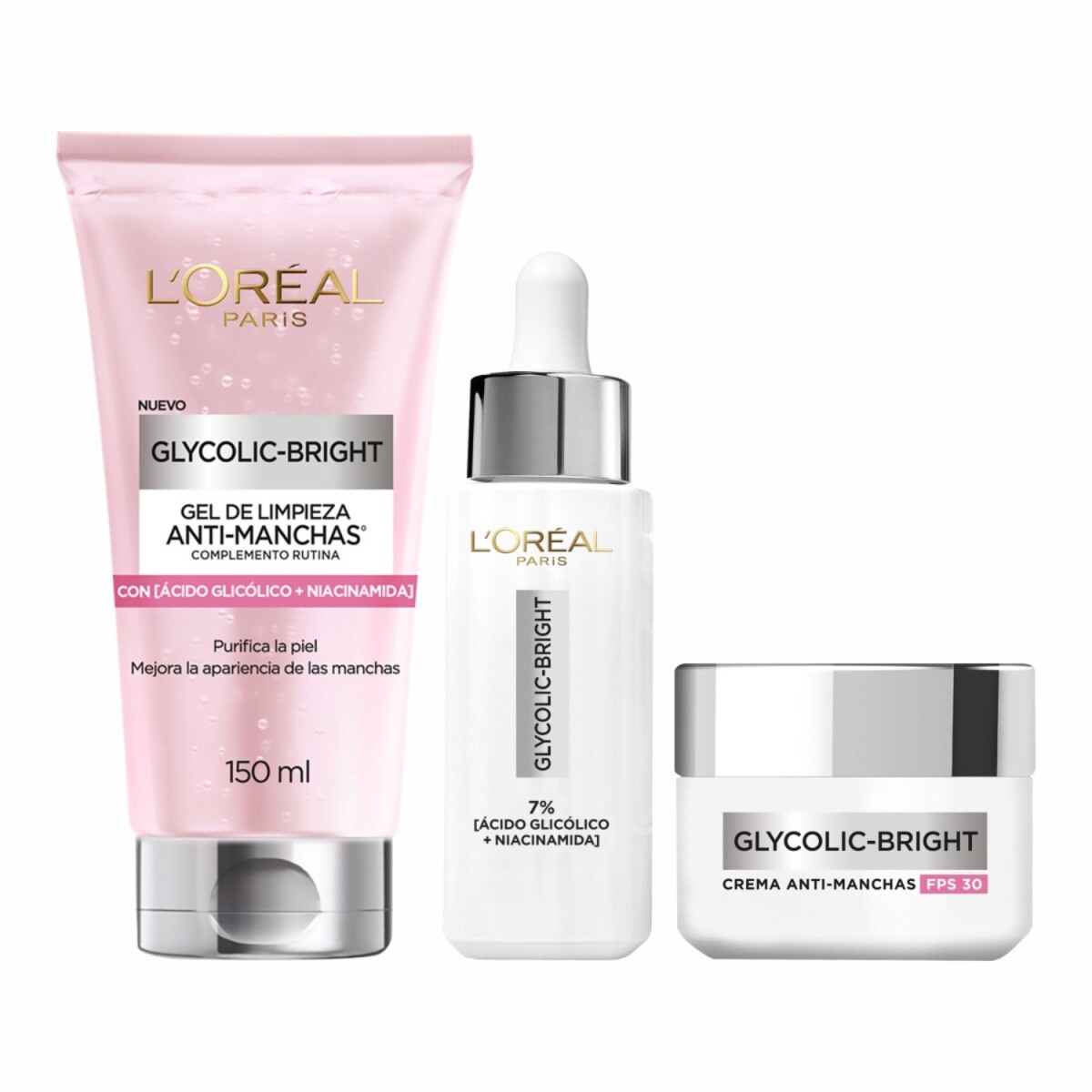 Pack L'Oreal Glycolic Serum + Crema Día + Gel limpieza 
