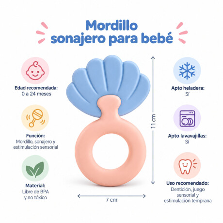 Mordillo Sonajero Bebé +0m Huanger Sensorial Libre Bpa Lila