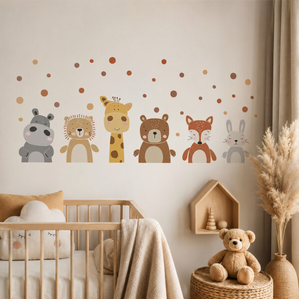 Vinilo Decorativo Infantil Animales de la Selva 60 x 30 cm Marrón 1