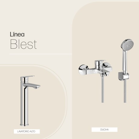 JUEGO DE GRIFERIA LAVATORIO ALTO DUCHA BRILLO LINEA BLEST CROMO