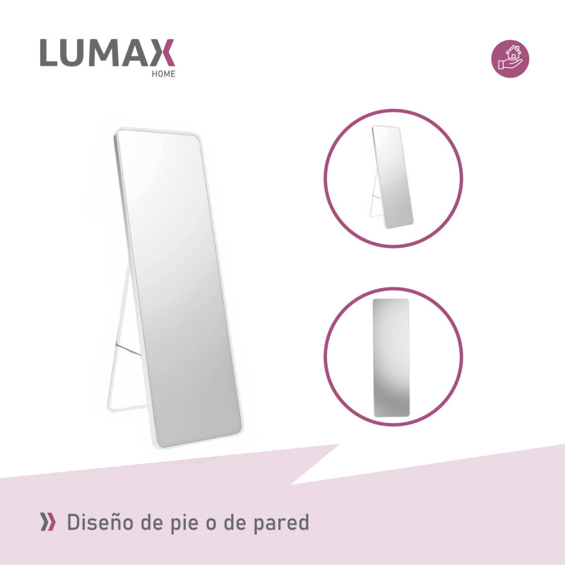 Espejo Glamour Lumax 170x65 Cm Para Living O Dormitorio De Pie O Pared Sofisticado Blanco