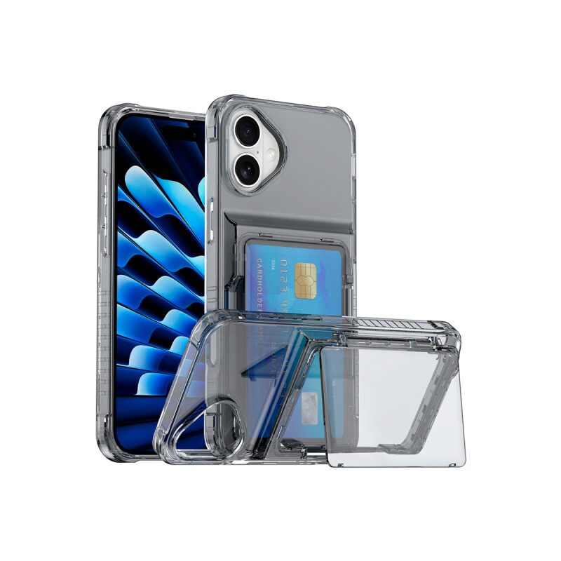 Protector para iPhone 16 Plus negro transparente tarjetero Protector Para Iphone 16 Plus Negro Transparente Tarjetero