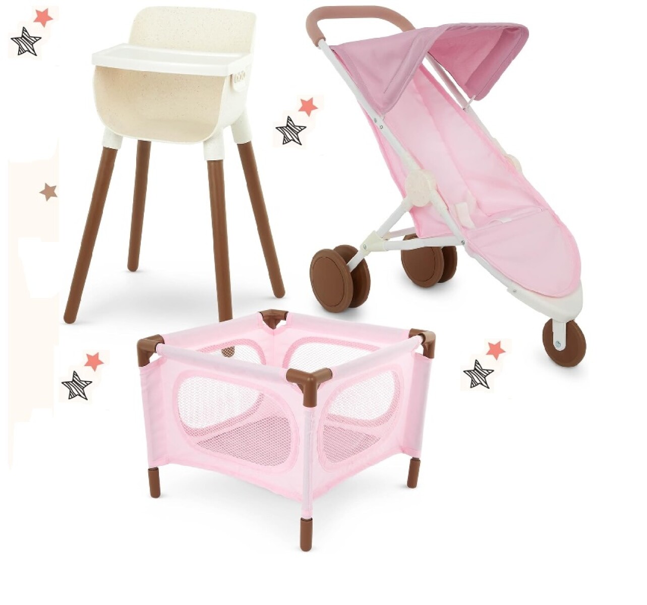 Accesorios Bebotes - Setx3: Coche, cuna y silla de comer 