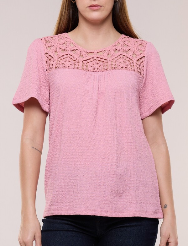 Blusa Canesú Crochet Calado ROSA