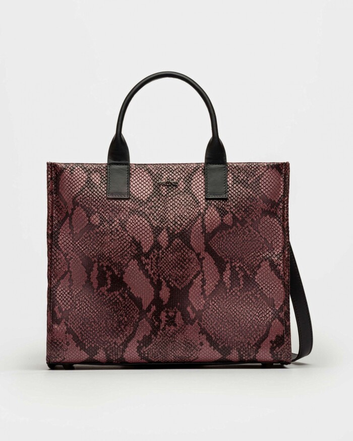 Cartera de Mano Capri En Cuero Grabado Snake Metalizado Bordeaux