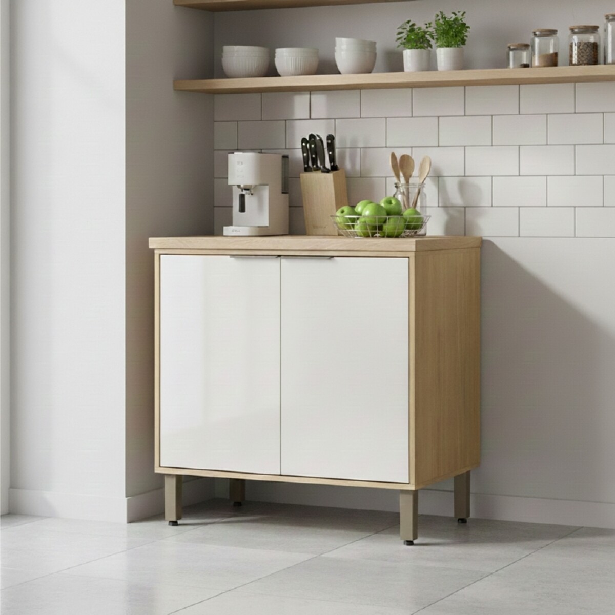 Bajo Mesada Linea Gloria 80 cm 2 Puertas y 1 Estante con Tapa - Castaño / Off White 