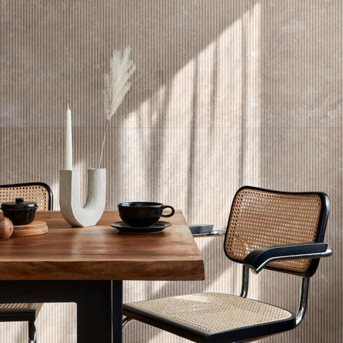 Ceramica Tipo Travertino Beige Decorado 3D 60X120Cm Pared GAMAS DE BEIGE