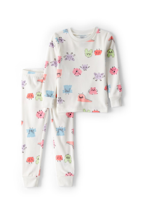 Pijama dos piezas de dreamplush, remera y pantalón, blanco, diseño monstruos Sin color