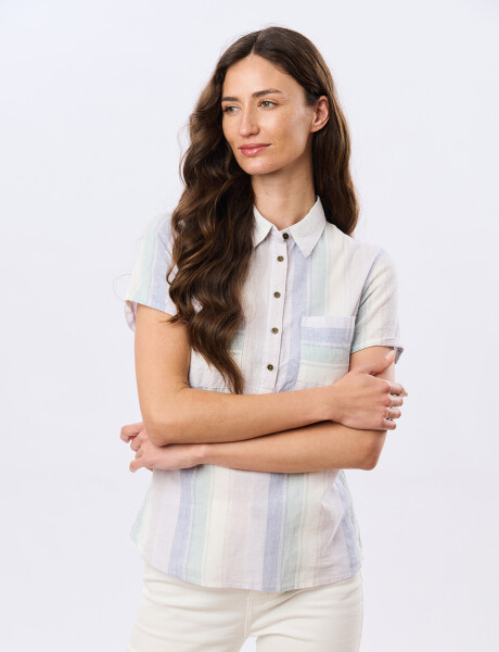 CAMISA RAYADA DE LINO Lila