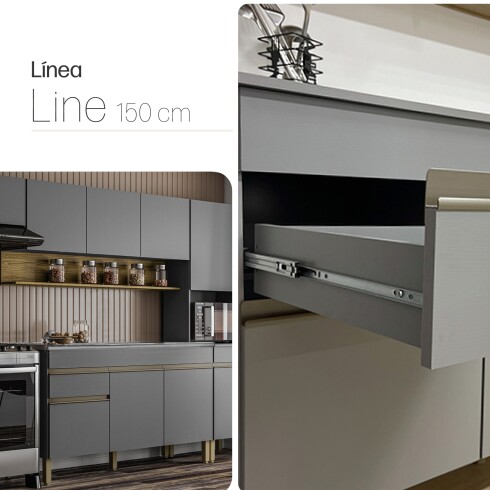 Juego de 4 Modulos De Cocina 150 cm Color Gris GAMAS DE GRIS