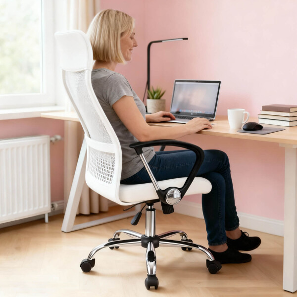 Silla de escritorio Oficina Sillon Ejecutiva Ergonomica giratoria Tela Mesh IMBACK Color Blanco Silla de escritorio Oficina Sillon Ejecutiva Ergonomica giratoria Tela Mesh IMBACK Color Blanco
