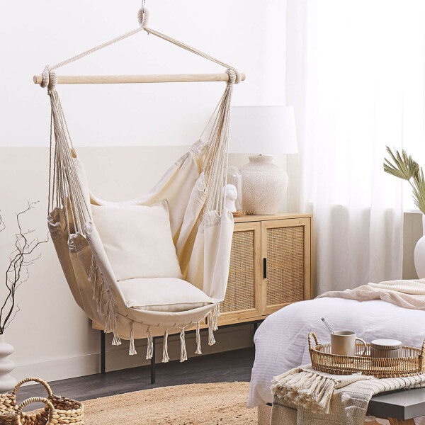 Sillón Colgante Hamaca Paraguaya de Jardín con Almohadones Color Beige HSC001 Sillón Colgante Hamaca Paraguaya de Jardín con Almohadones Color Beige HSC001