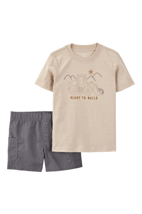 Set dos piezas de algodón, short y remera, diseño construcción Set dos piezas de algodón, short y remera, diseño construcción