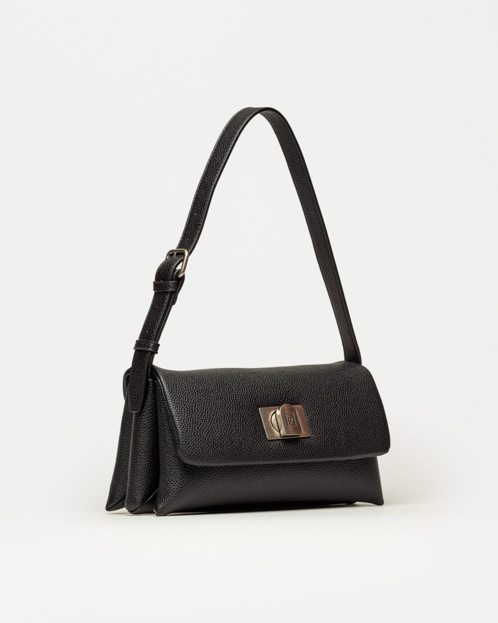 Cartera al hombro Leisure en efecto cuero graneado Negro