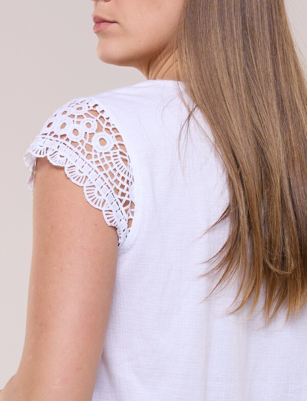 Remera Manga Crochet BLANCO
