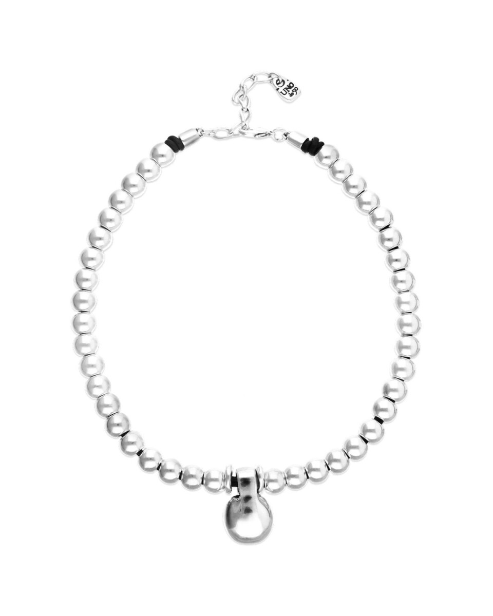 COLLAR DE BOLAS MEDIANAS BAÑADAS EN PLATA DE LEY Y BOLA GRANDE - Colgante 
