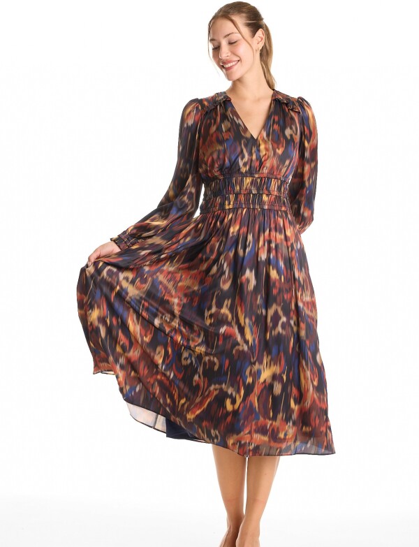 Vestido Print & Frunces MULTI/MARRON