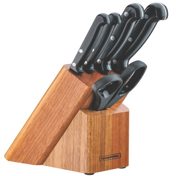 JUEGO DE CUCHILLOS ULTRACORTE SOPORTE DE MADERA TRAMONTINA COLOR NEGRO JUEGO DE CUCHILLOS ULTRACORTE SOPORTE DE MADERA TRAMONTINA COLOR NEGRO