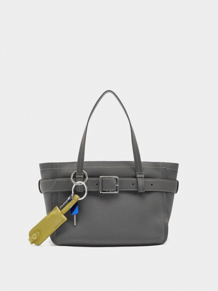 Bolso Tote Con Cinturón Y Colgante gris