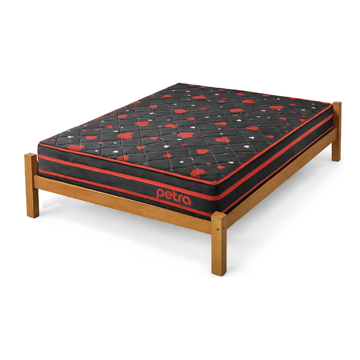 Cama 2 Plazas Turca Pino Lustre Cera Con Colchón Domus 