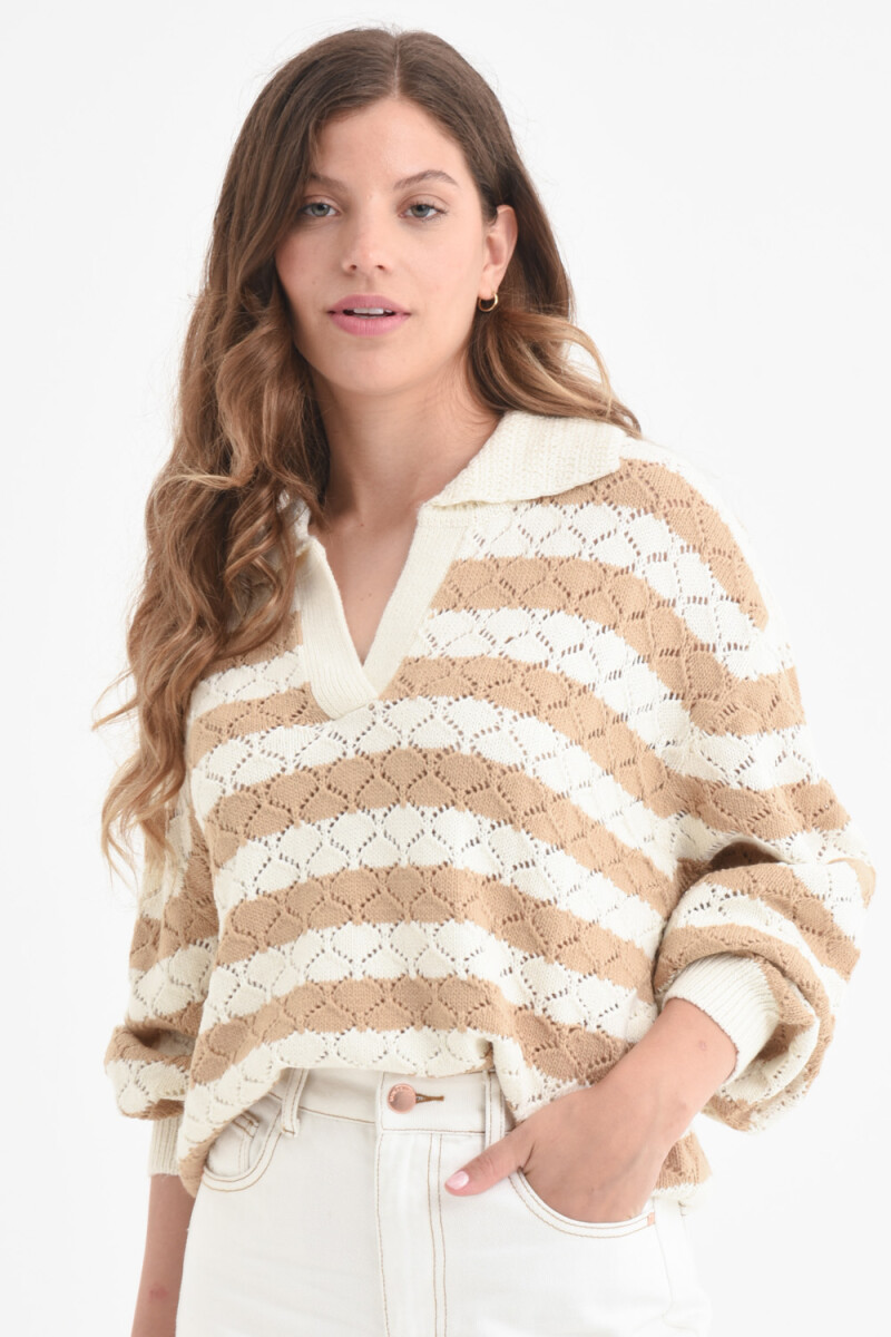 Sweater de punto crochet - Camel 