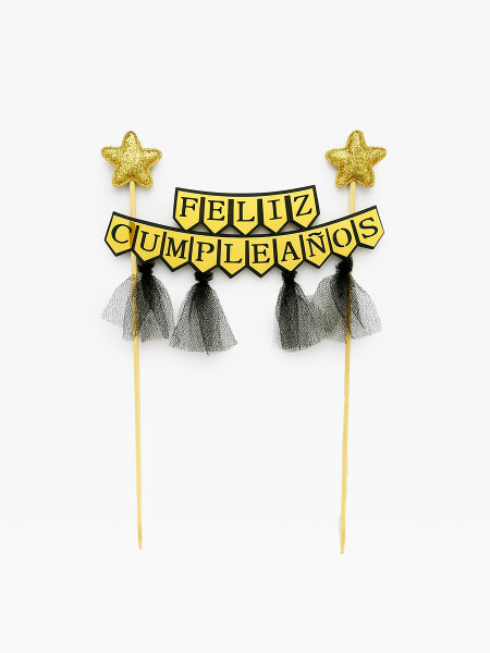 TOPPING TORTA FELIZ CUMPLEAÑOS DORADO