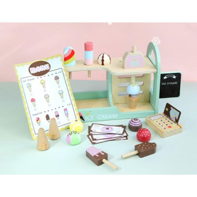 JUEGO HELADERIA DE MADERA CON ACCESORIOS Juego Heladeria De Madera Con Accesorios