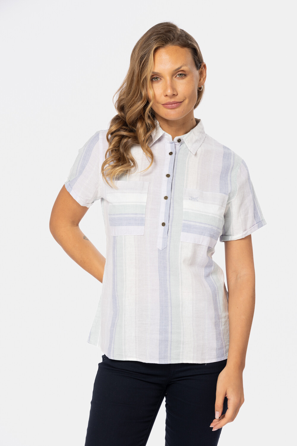 CAMISA DE LINO MEDIO BOTÓN Lila