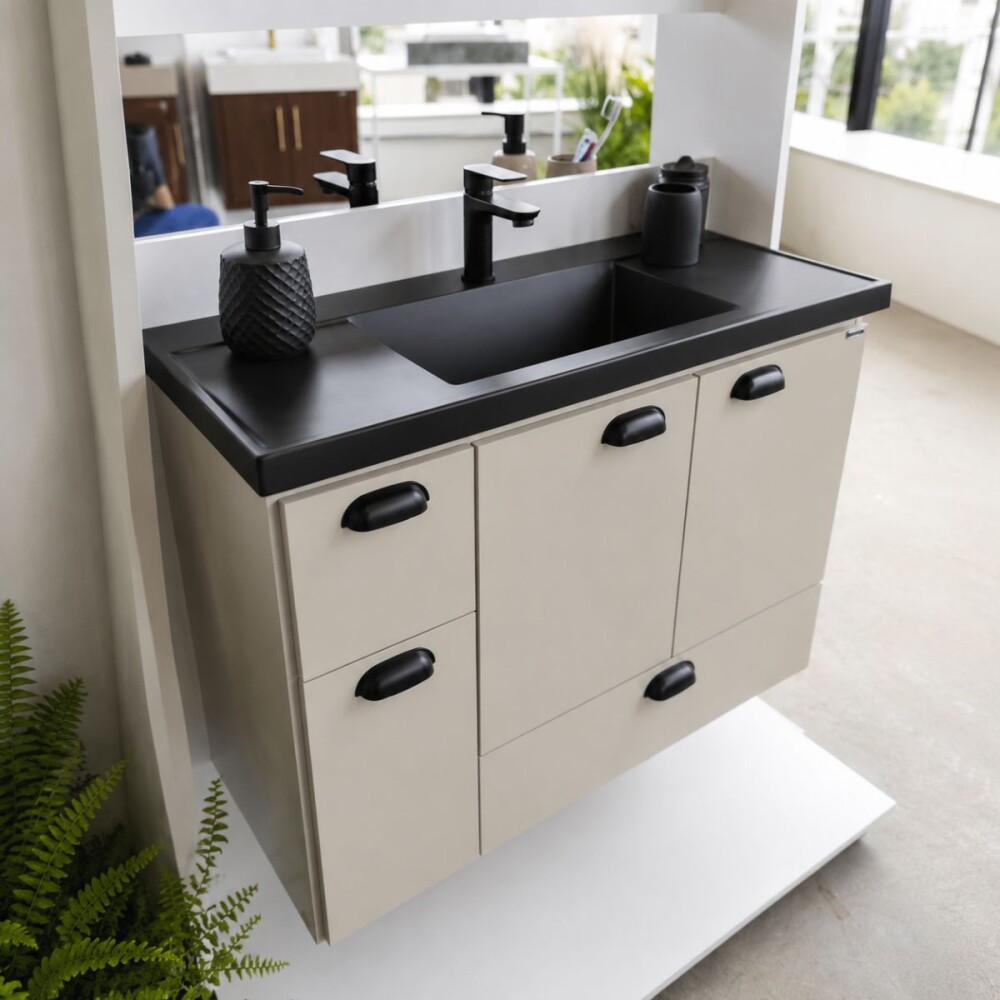 Mueble de baño suspendido Nuevo Orquídea 80cm Nude Bacha negra Mueble De Baño Suspendido Nuevo Orquídea 80cm Nude Bacha Negra