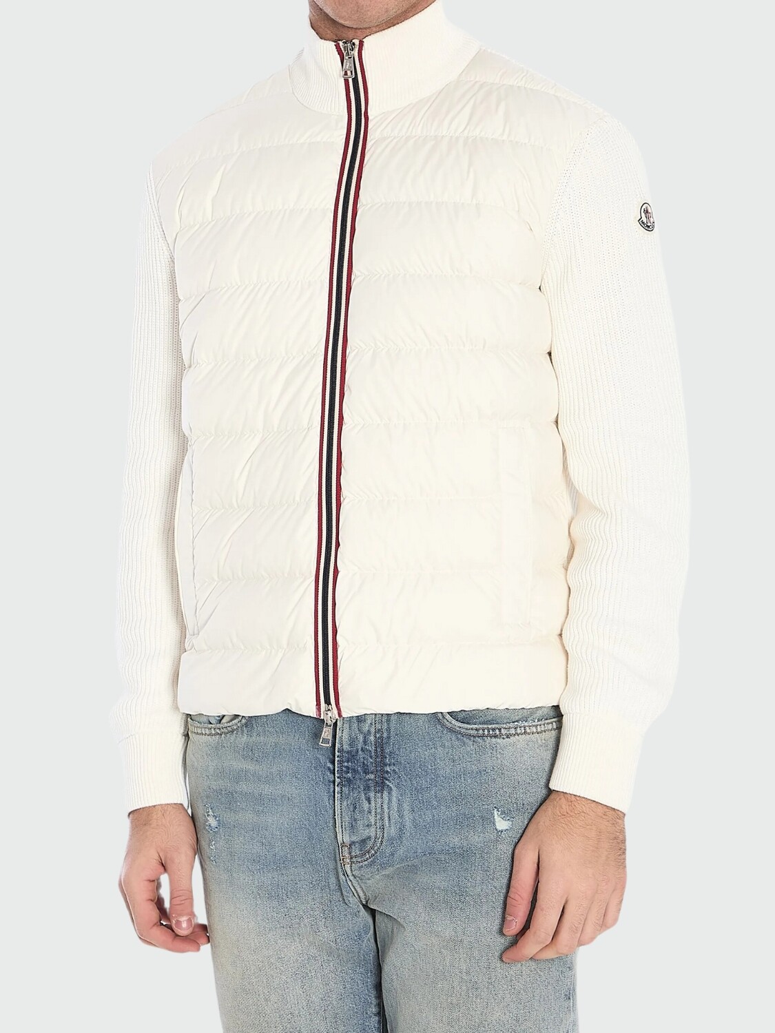Moncler - Cárdigan acolchado con cremallera y red Blanco