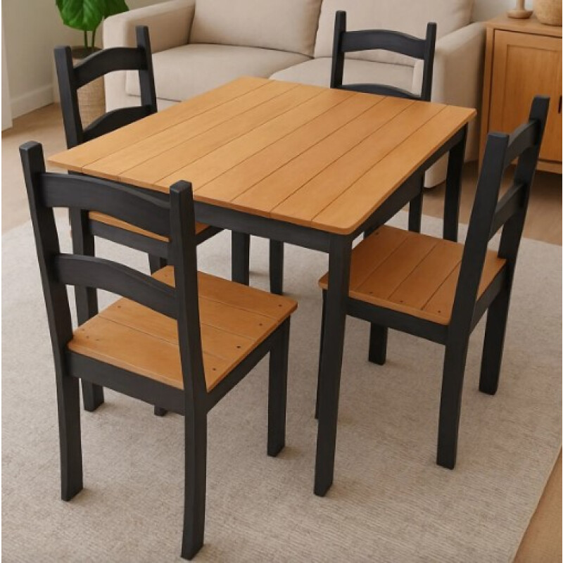 Juego de Comedor Mesa + 4 Sillas color Madera con NEGRO Juego de Comedor Mesa + 4 Sillas color Madera con NEGRO