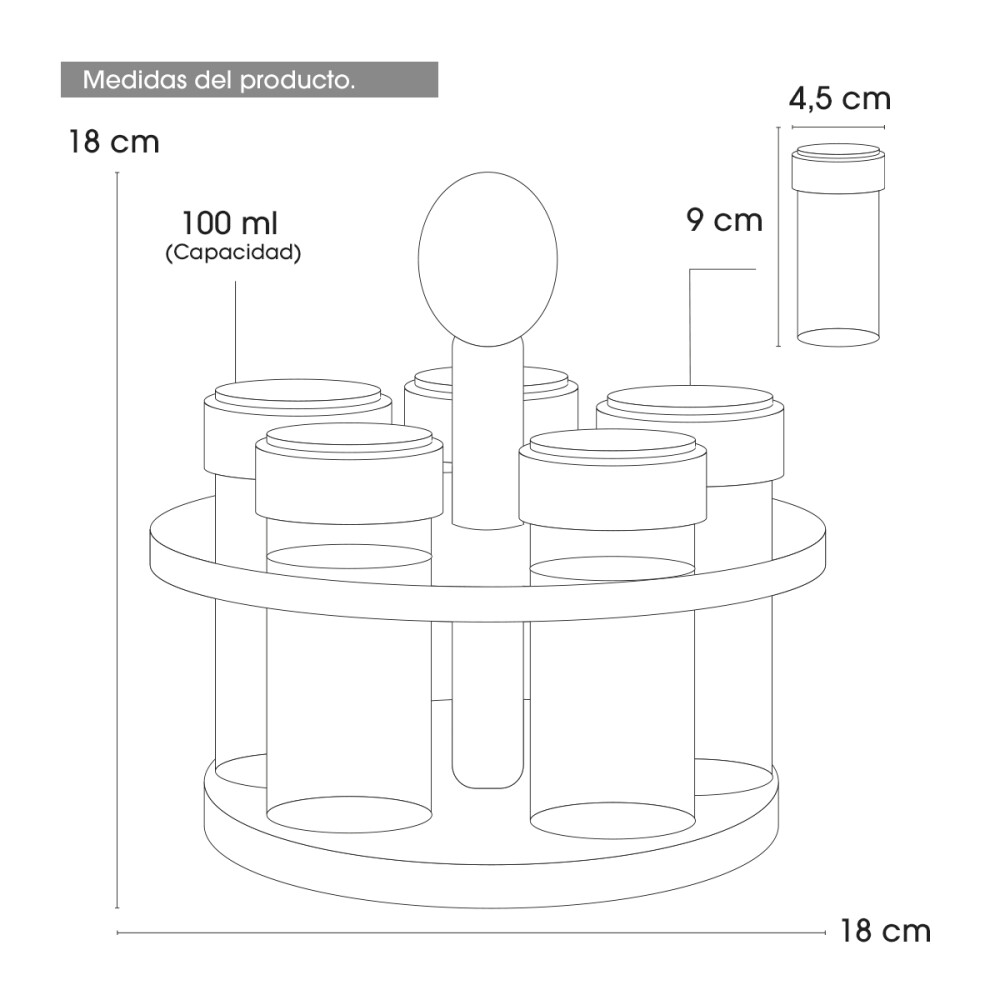 Set Especiero Madera 5 Piezas Rotativo Rotatorio Cocina Set Especiero Madera 5 Piezas Rotativo Rotatorio Cocina